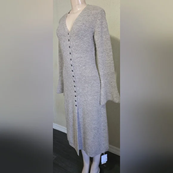 Commense Stacking V-Neck Split Breasted Sweater Dress - Picture 3 of 9